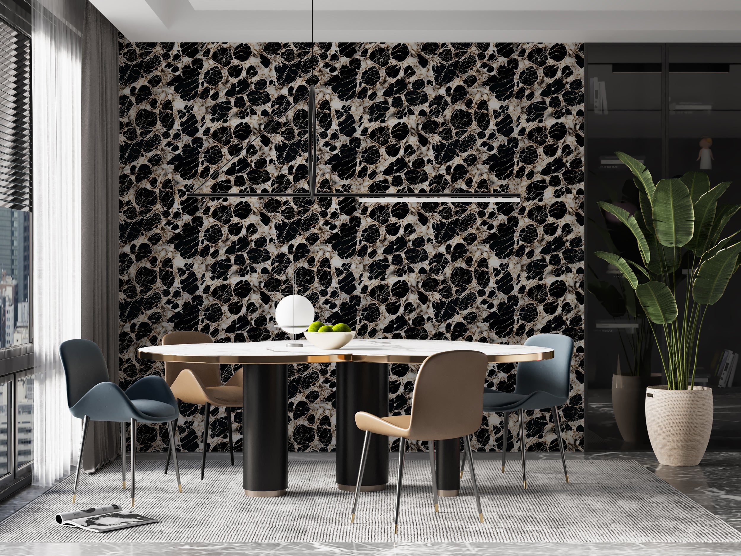 Sophisticated black and white leopard print wallpaper