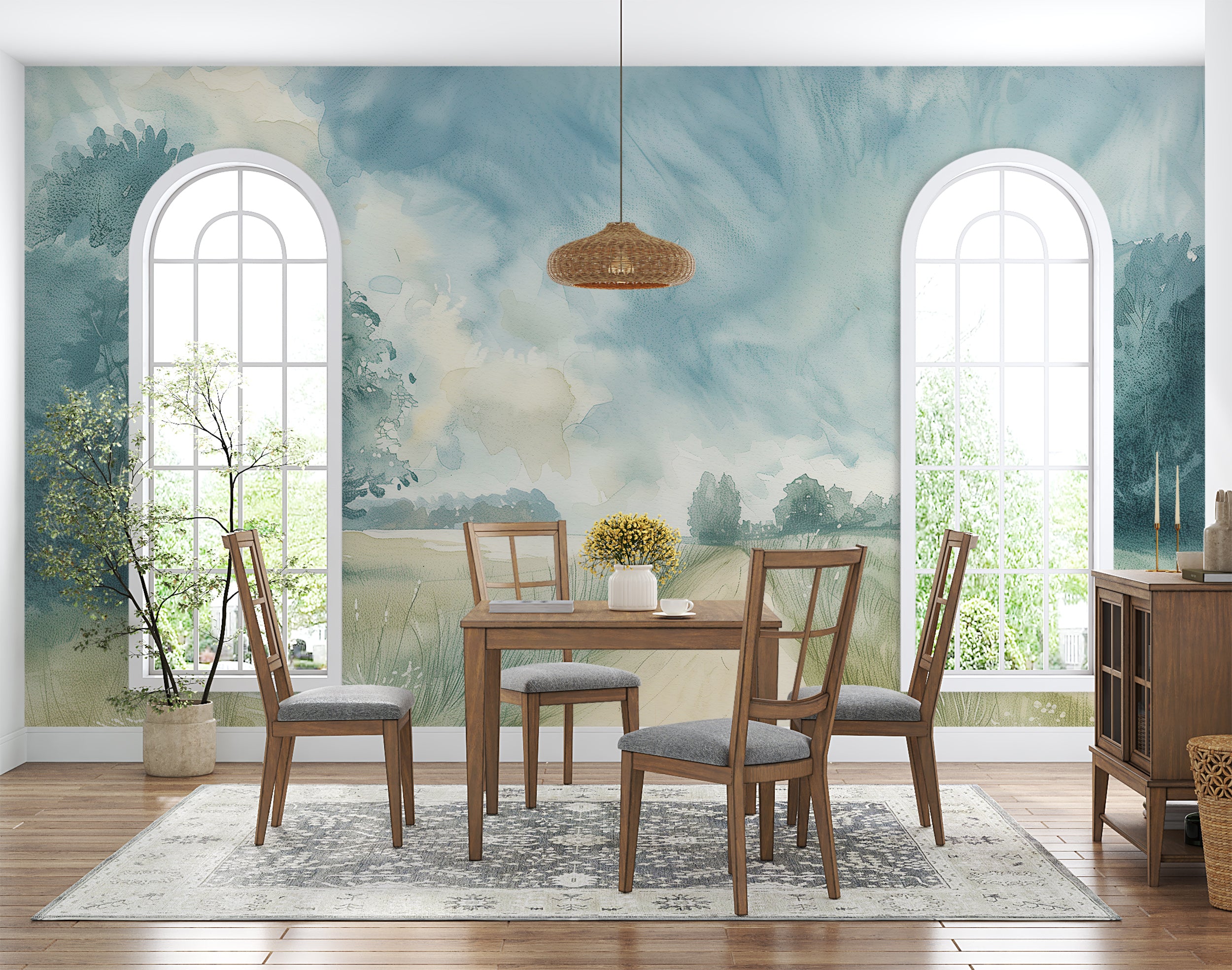 Easy-to-apply vintage nature mural for walls Scenic landscape wallpaper with muted tones