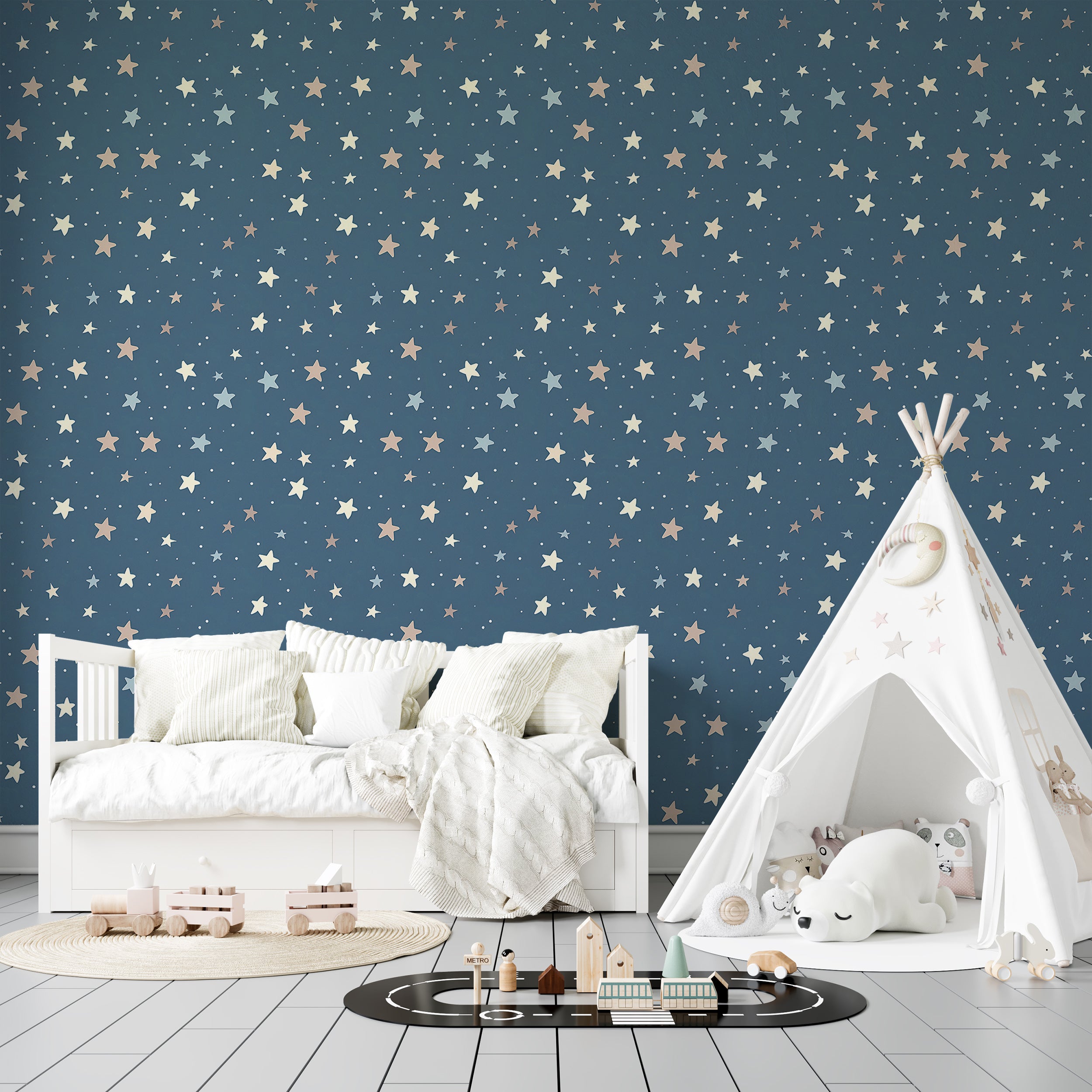 Removable blue starry wallpaper for bedrooms