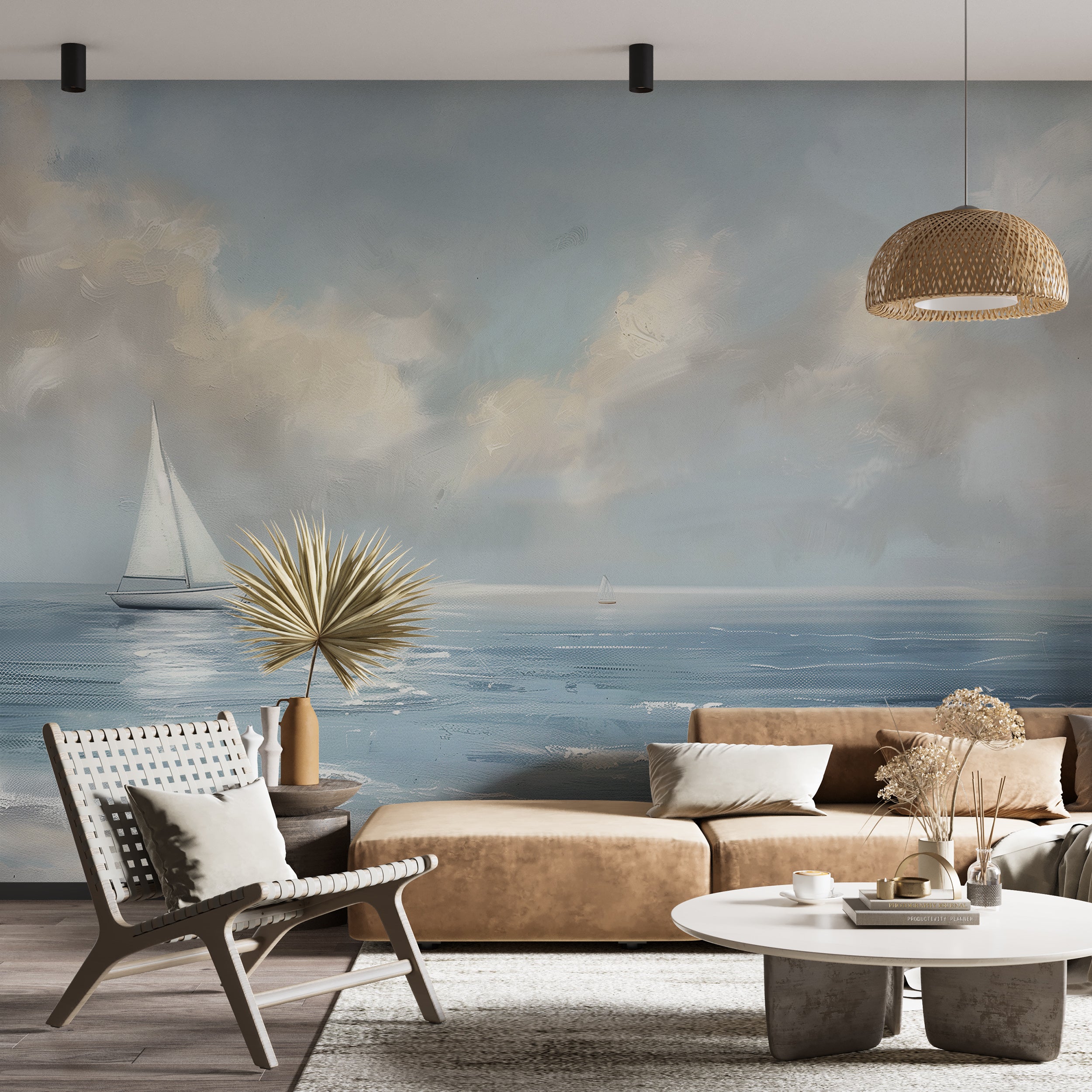 Serene sailboat mural for nautical room themes