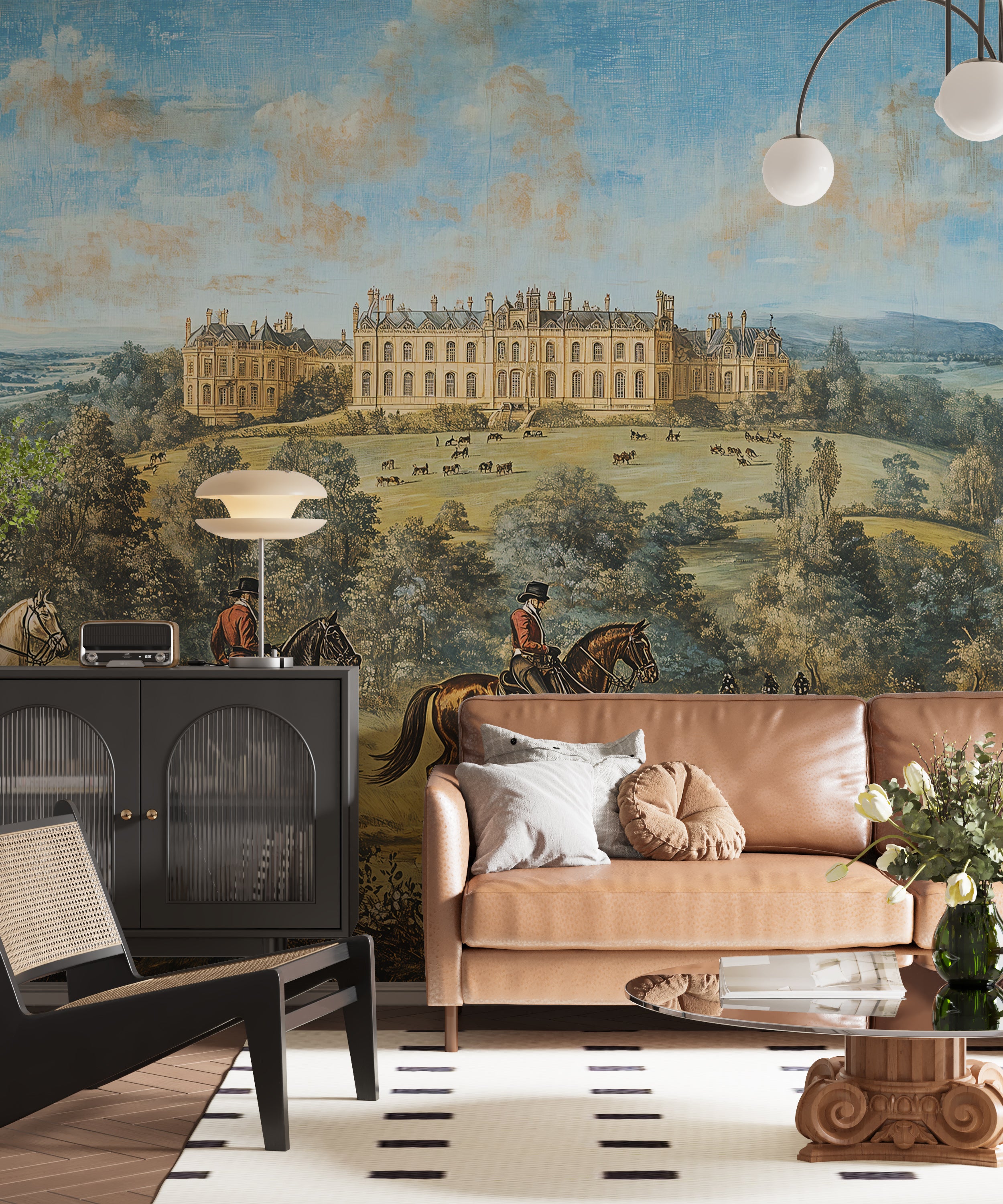 Historical panoramic wall mural for traditional decor