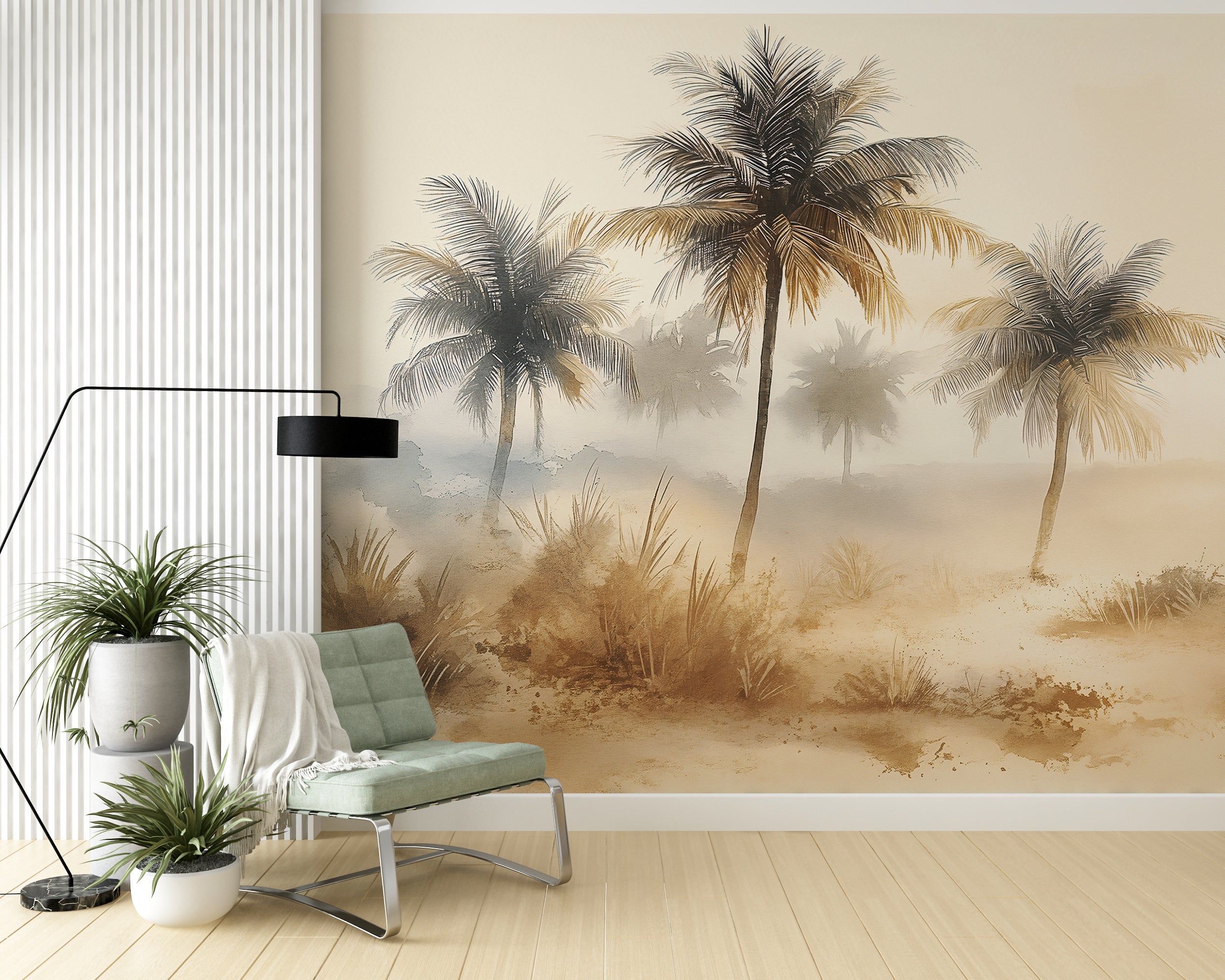 Minimalist beige desert mural for contemporary spaces