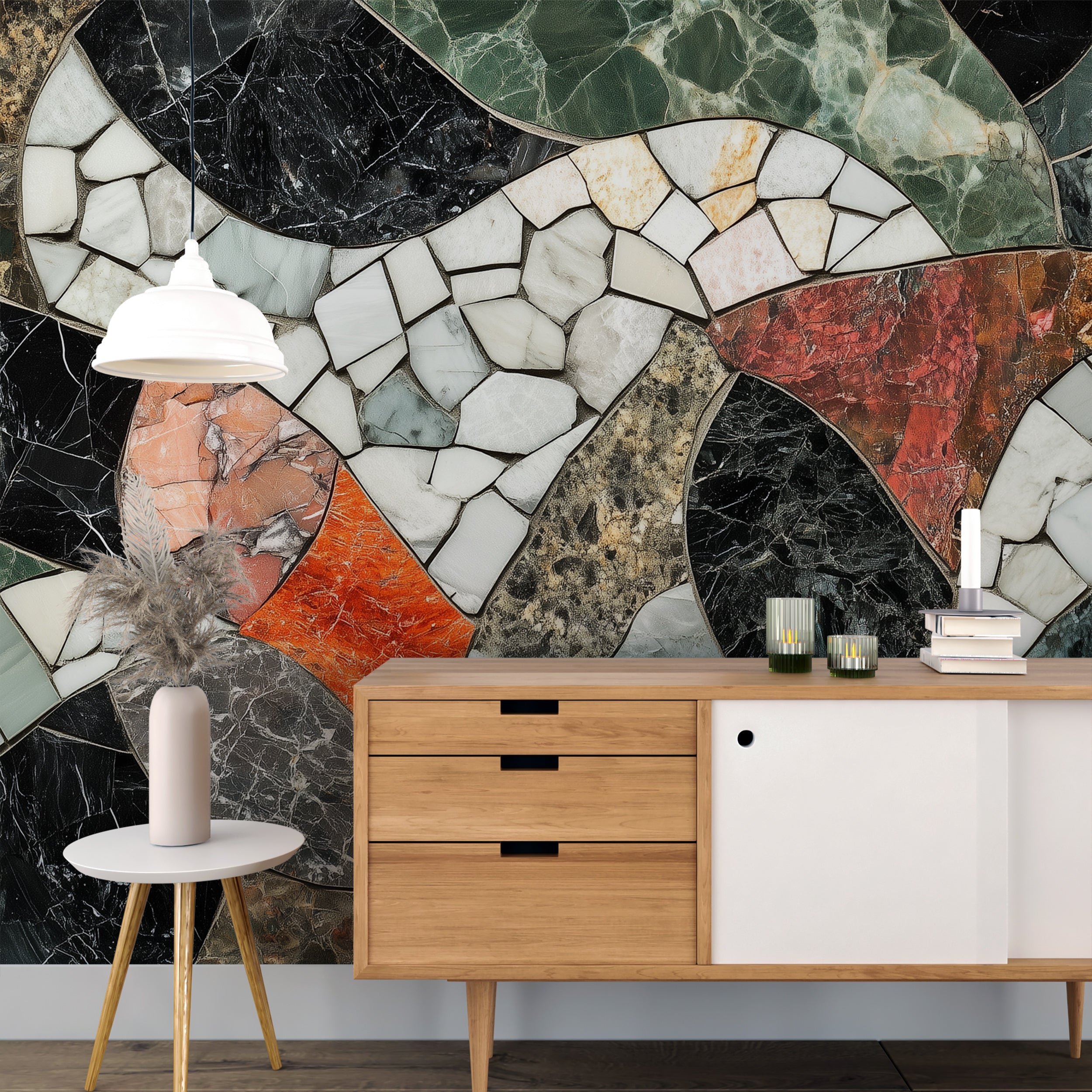 Abstract Marble Shapes Mural, Mosaic Tiles Wallpaper, Accent Wall Peel and Stick Removable Wall Mural