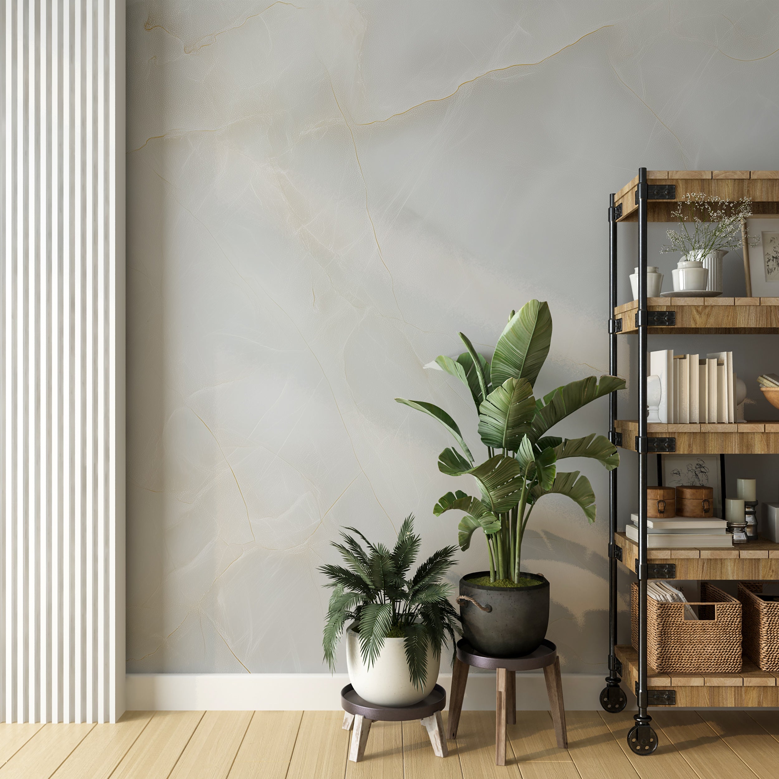 Light Cream Marble Mural in Bone Color Minimalist Stone Texture Peel and Stick Neutral Wallpaper