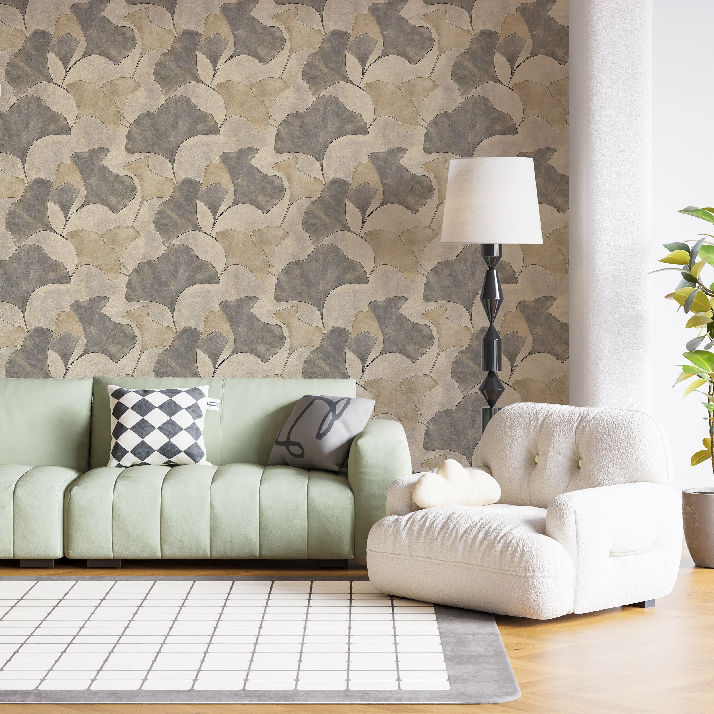 Removable wallpaper with luxury leaves pattern for refined spaces
Soft beige and grey botanical wallpaper for stylish accent walls