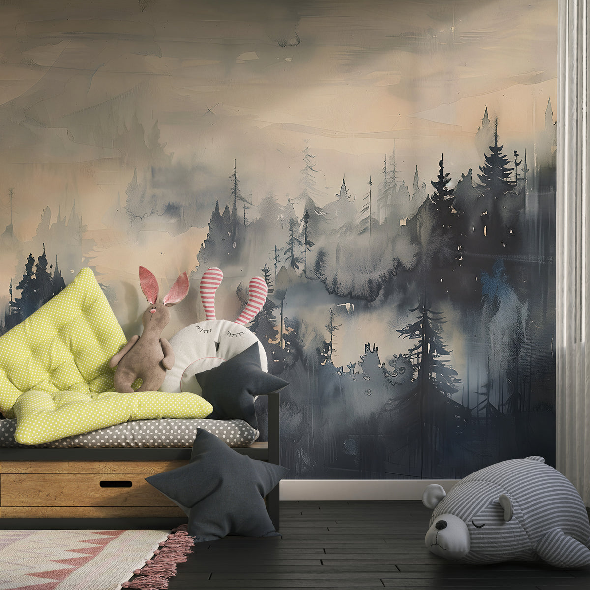 Misty Abstract Forest Wallpaper - Peel and Stick Foggy Forest Mural
