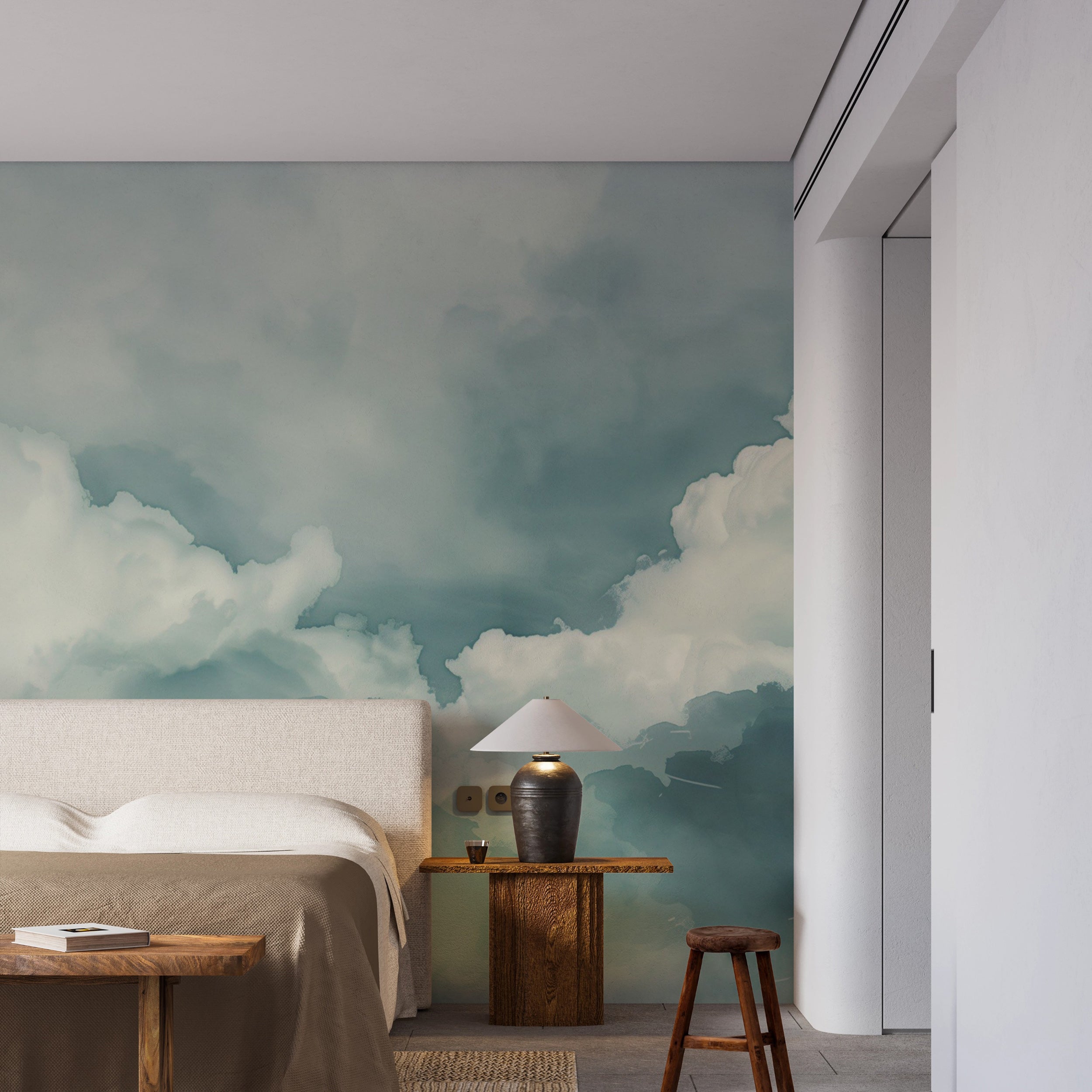 Soft Pastel Color Clouds Wall Mural, Blue and White Clouds Wallpaper, Cloudy Sky Mural, Nursery Cozy Wallpaper, Peel and Stick Minimalist Art