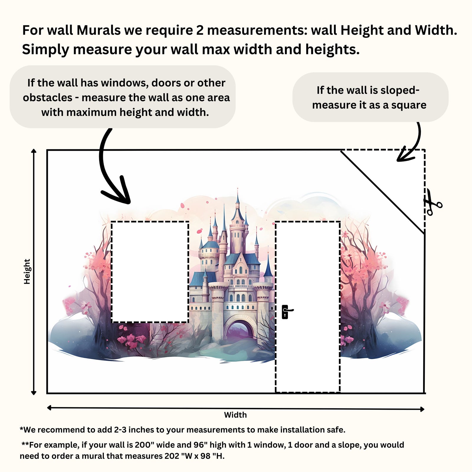 Nursery Castle Mural - Pink and Blue Watercolor Baby Wallpaper